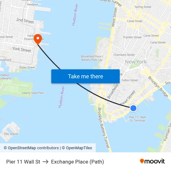 Pier 11 Wall St to Exchange Place (Path) map