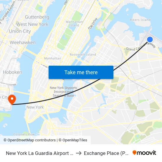 New York La Guardia Airport LGA to Exchange Place (Path) map