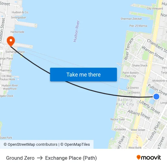 Ground Zero to Exchange Place (Path) map