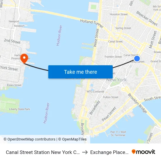 Canal Street Station New York City Subway to Exchange Place (Path) map