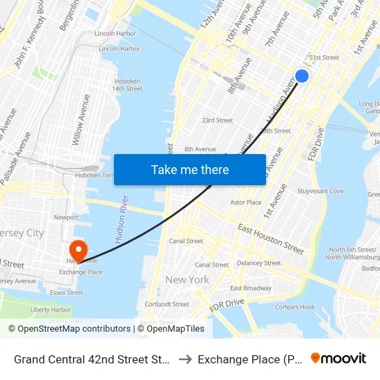 Grand Central 42nd Street Station to Exchange Place (Path) map