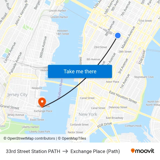 33rd Street Station PATH to Exchange Place (Path) map