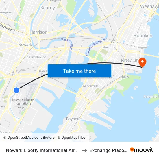 Newark Liberty International Airport Station to Exchange Place (Path) map