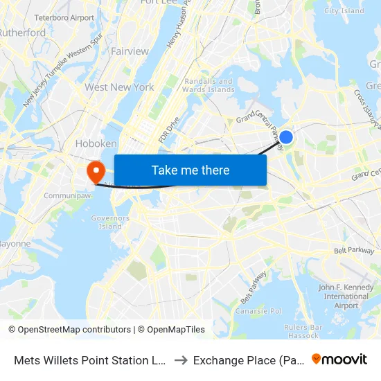 Mets Willets Point Station LIRR to Exchange Place (Path) map