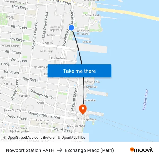 Newport Station PATH to Exchange Place (Path) map