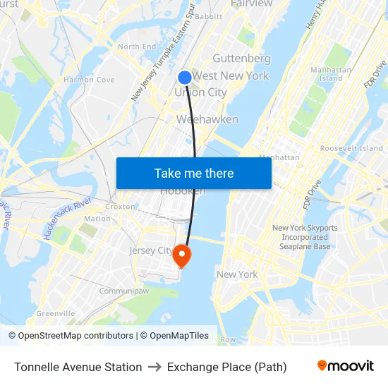 Tonnelle Avenue Station to Exchange Place (Path) map