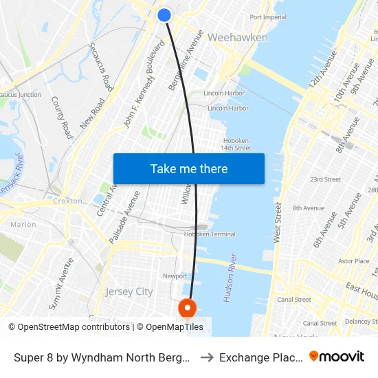 Super 8 by Wyndham North Bergen NJ NYC Area to Exchange Place (Path) map