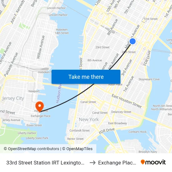33rd Street Station IRT Lexington Avenue Line to Exchange Place (Path) map
