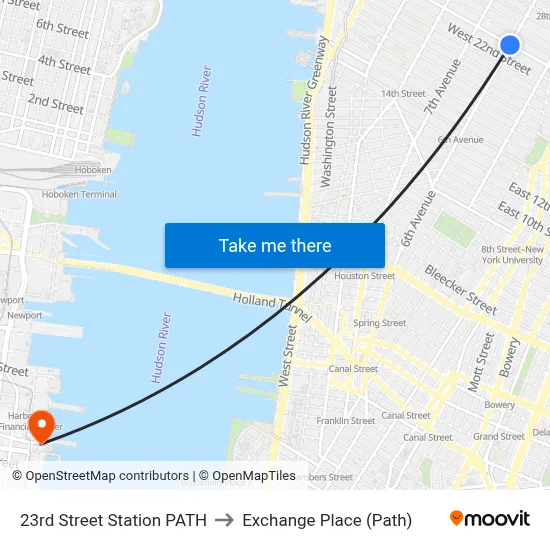 23rd Street Station PATH to Exchange Place (Path) map