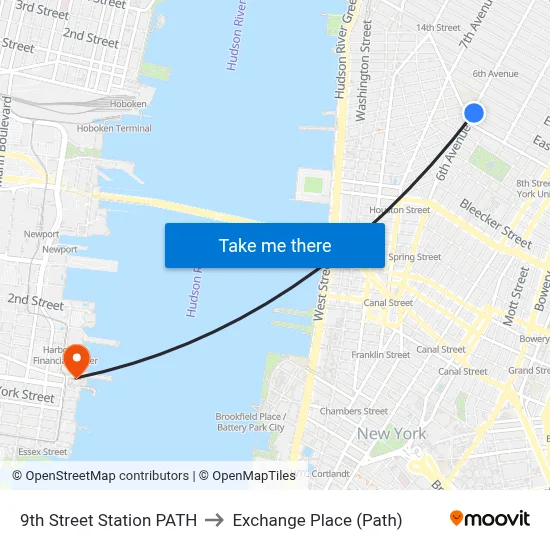 9th Street Station PATH to Exchange Place (Path) map