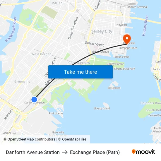 Danforth Avenue Station to Exchange Place (Path) map