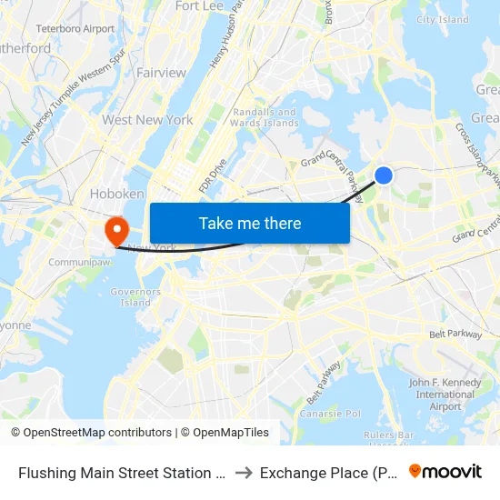 Flushing Main Street Station LIRR to Exchange Place (Path) map