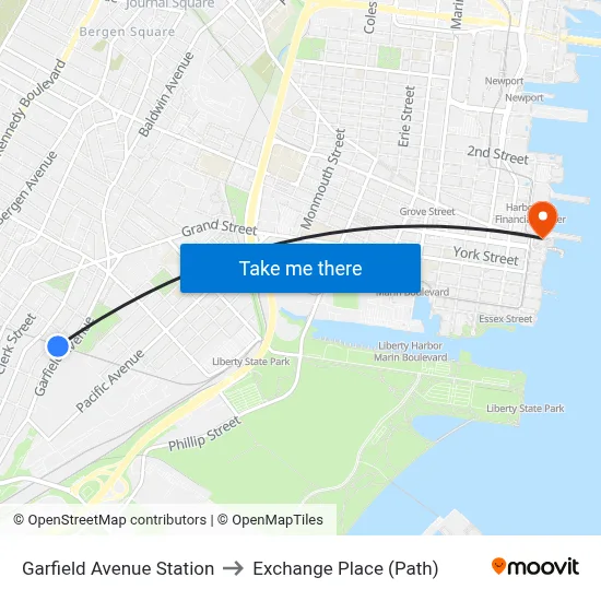 Garfield Avenue Station to Exchange Place (Path) map