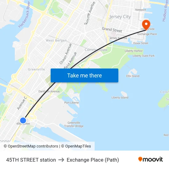 45TH STREET station to Exchange Place (Path) map