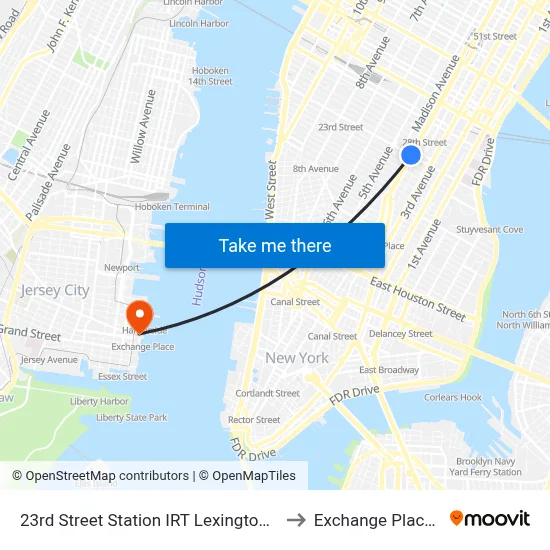 23rd Street Station IRT Lexington Avenue Line to Exchange Place (Path) map