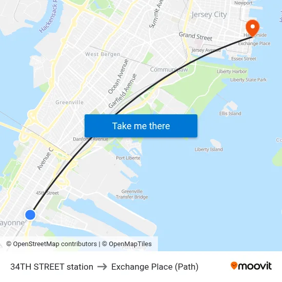 34TH STREET station to Exchange Place (Path) map