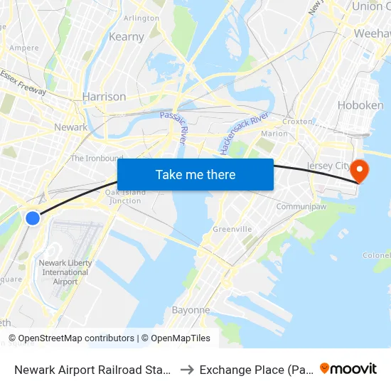 Newark Airport Railroad Station to Exchange Place (Path) map