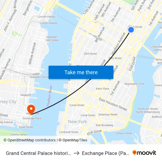 Grand Central Palace historical to Exchange Place (Path) map
