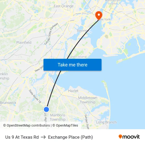Us 9 At Texas Rd to Exchange Place (Path) map