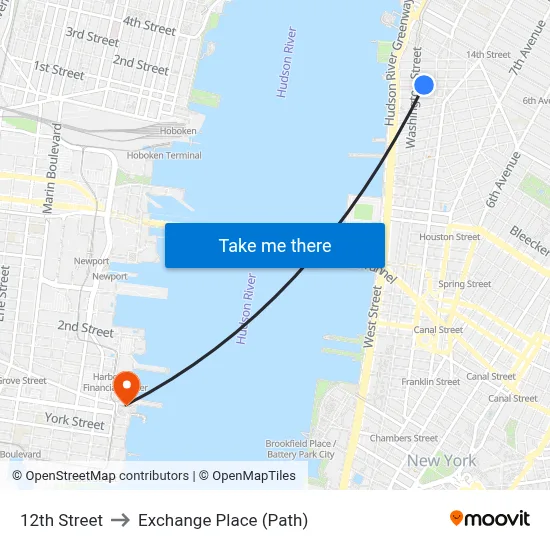 12th Street to Exchange Place (Path) map
