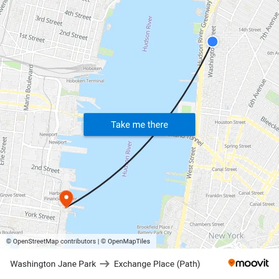 Washington Jane Park to Exchange Place (Path) map