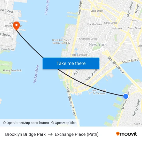 Brooklyn Bridge Park to Exchange Place (Path) map