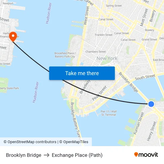 Brooklyn Bridge to Exchange Place (Path) map