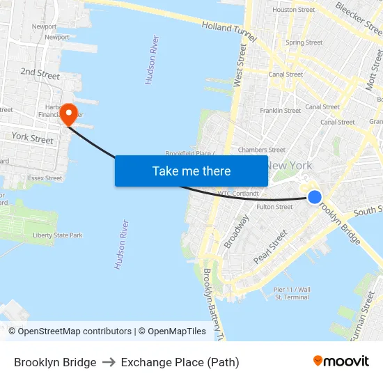 Brooklyn Bridge to Exchange Place (Path) map