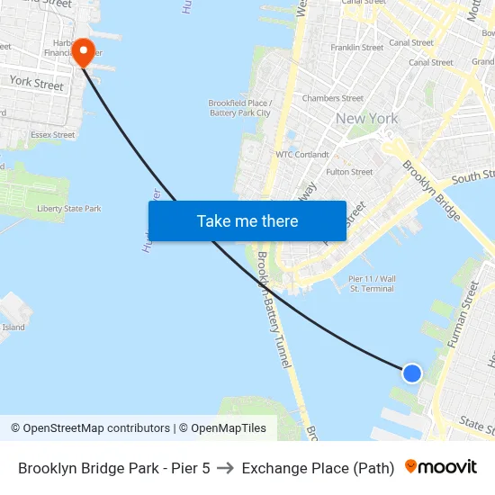 Brooklyn Bridge Park - Pier 5 to Exchange Place (Path) map