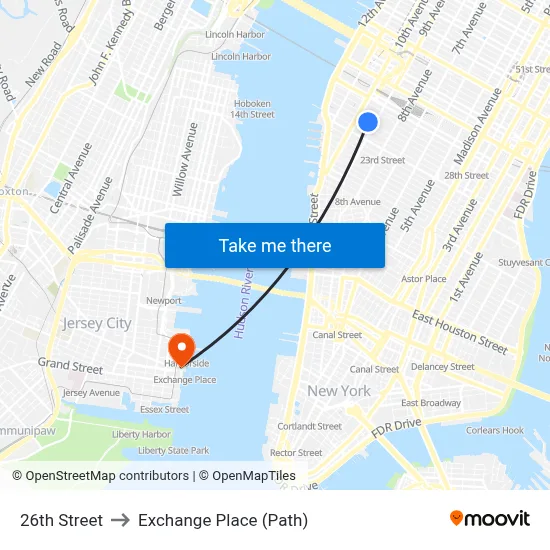 26th Street to Exchange Place (Path) map