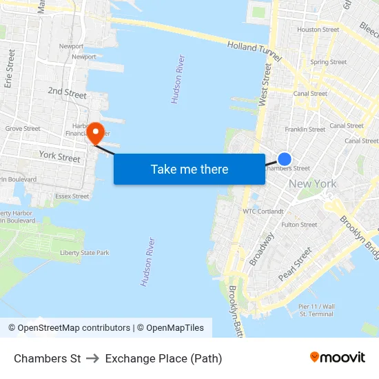 Chambers St to Exchange Place (Path) map
