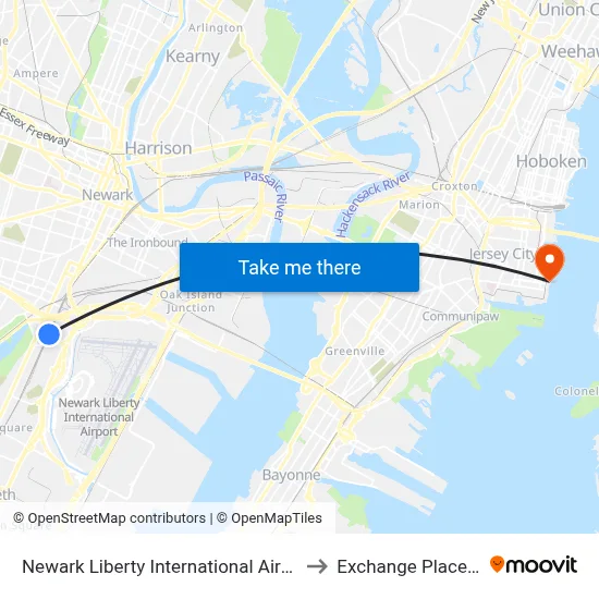 Newark Liberty International Airport Station to Exchange Place (Path) map