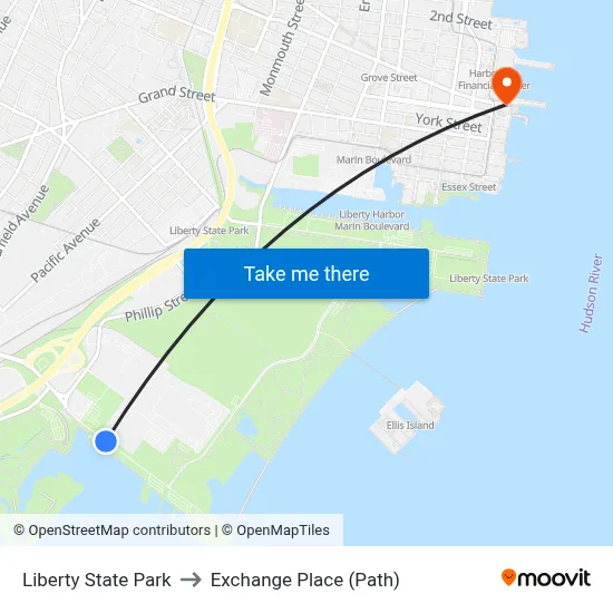 Liberty State Park to Exchange Place (Path) map