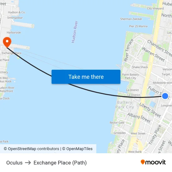 Oculus to Exchange Place (Path) map