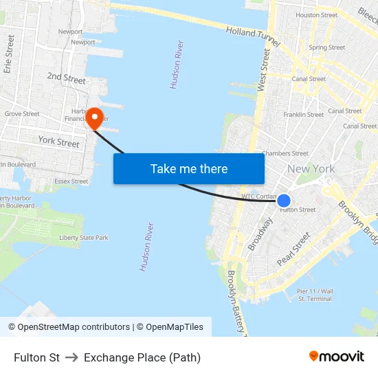 Fulton St to Exchange Place (Path) map