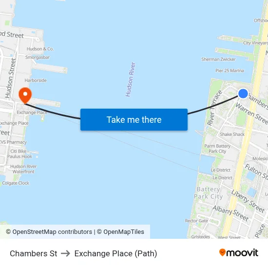 Chambers St to Exchange Place (Path) map