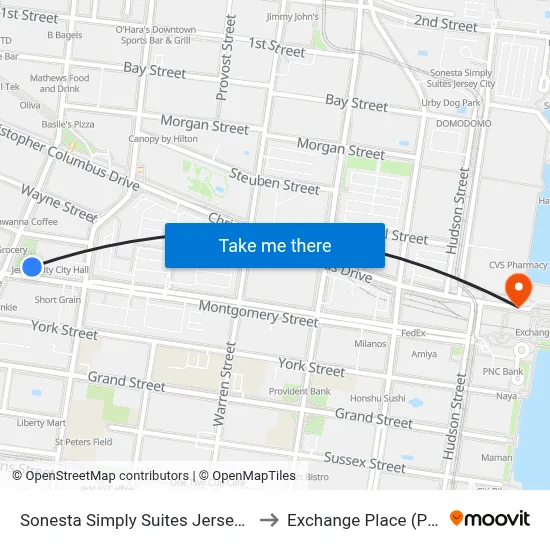 Sonesta Simply Suites Jersey City to Exchange Place (Path) map