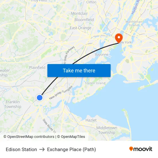 Edison Station to Exchange Place (Path) map