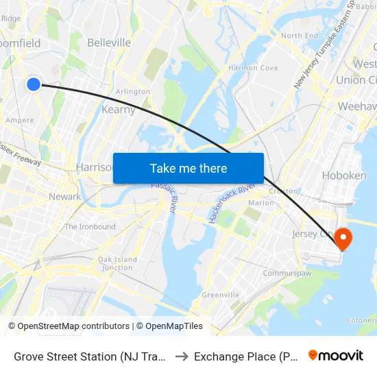 Grove Street Station (NJ Transit) to Exchange Place (Path) map