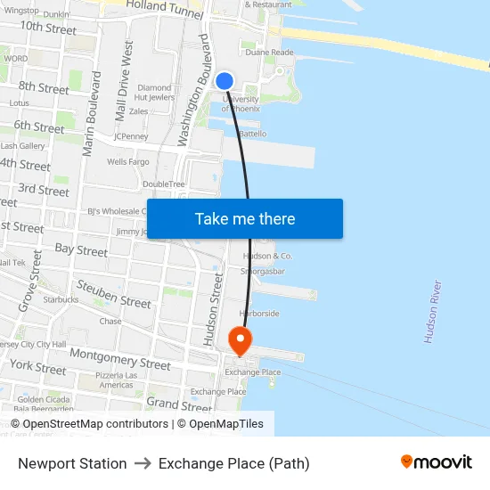 Newport Station to Exchange Place (Path) map
