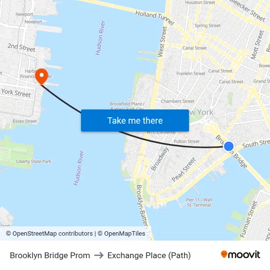 Brooklyn Bridge Prom to Exchange Place (Path) map