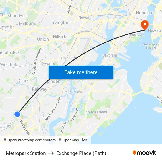 Metropark Station to Exchange Place (Path) map