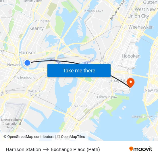 Harrison Station to Exchange Place (Path) map