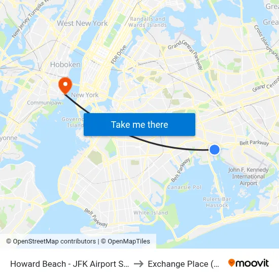 Howard Beach - JFK Airport Station to Exchange Place (Path) map