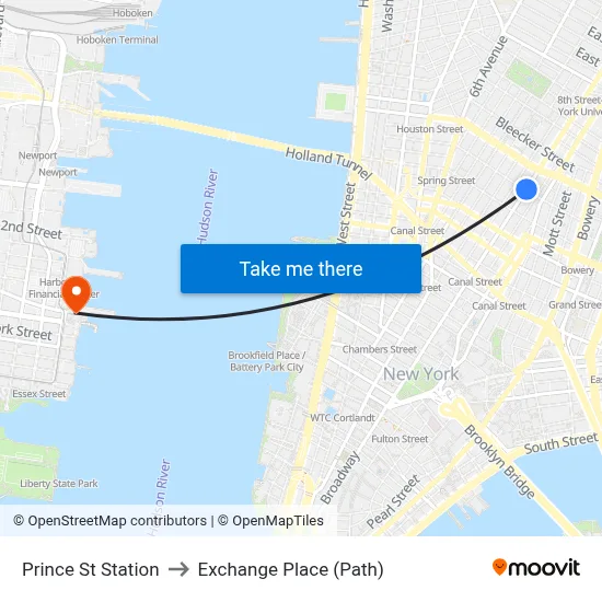 Prince St Station to Exchange Place (Path) map