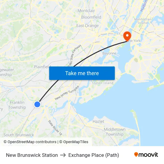New Brunswick Station to Exchange Place (Path) map