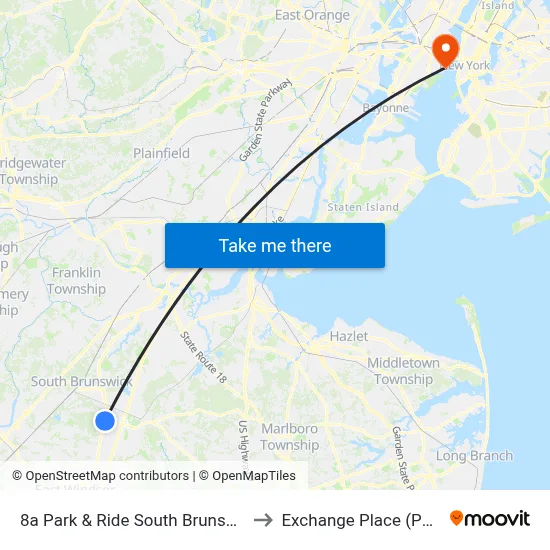 8a Park & Ride South Brunswick to Exchange Place (Path) map