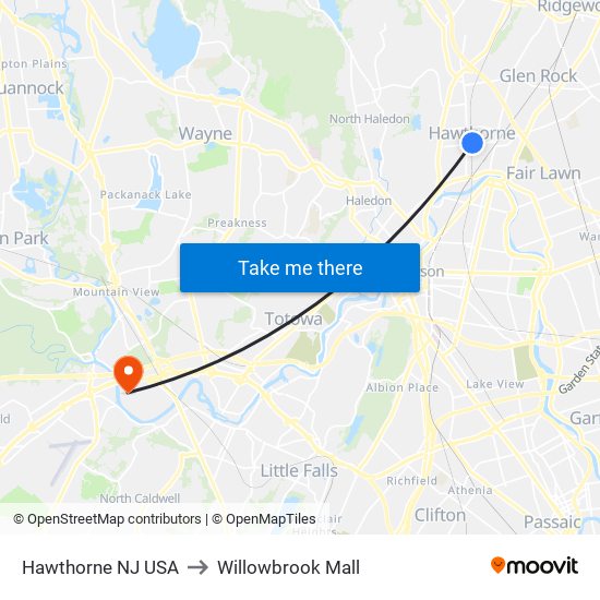 Hawthorne NJ USA to Willowbrook Mall map