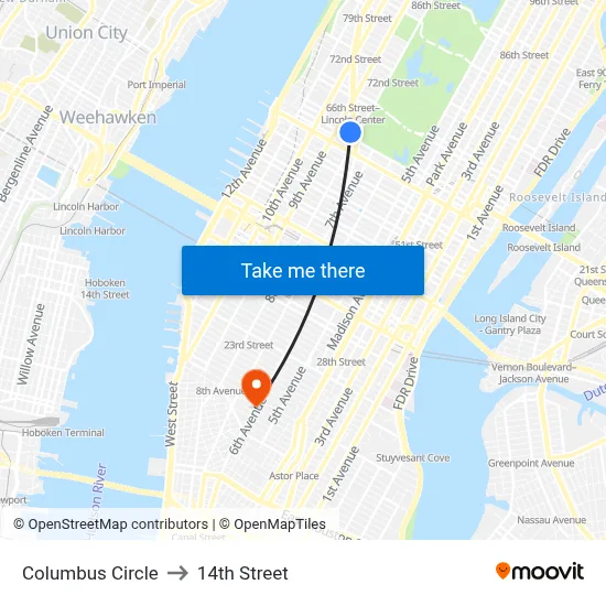 Columbus Circle to 14th Street map