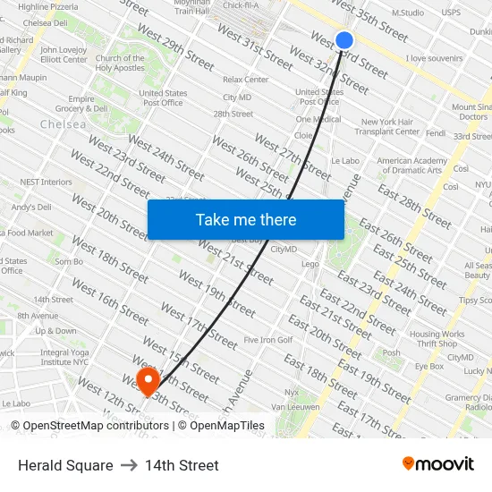 Herald Square to 14th Street map